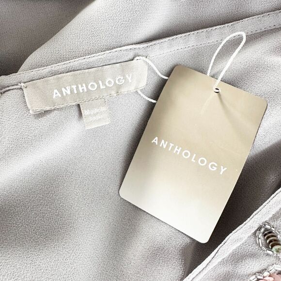 Anthology Top Women 22, 24 Plus Gray Sequins Chiffon Sheer Layers Retro Glam NWT - Picture 4 of 9